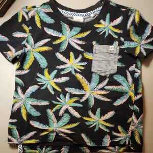 Sovereign Code Black Tee with Multicolor Tropical Palm Print and Striped Pocket